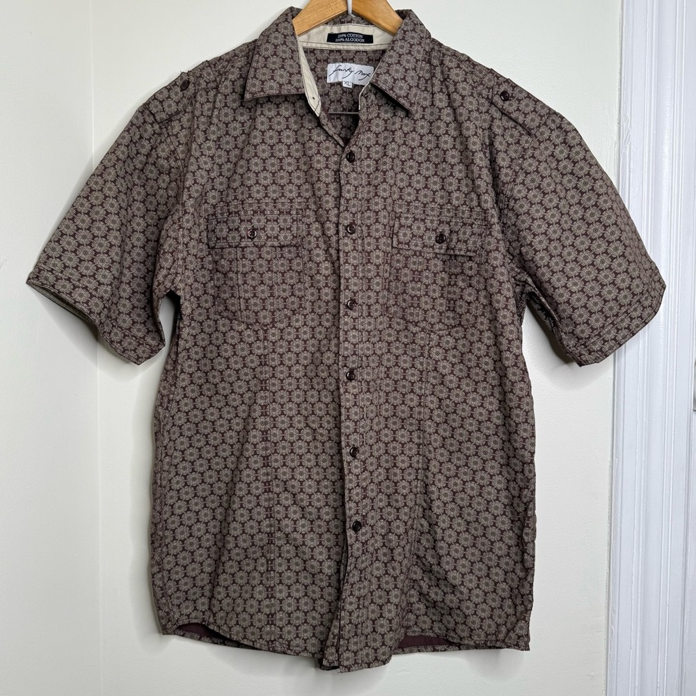 Franky Max Casual Short Sleeve Button Down Shirt Men’s XL Cotton Brown Floral